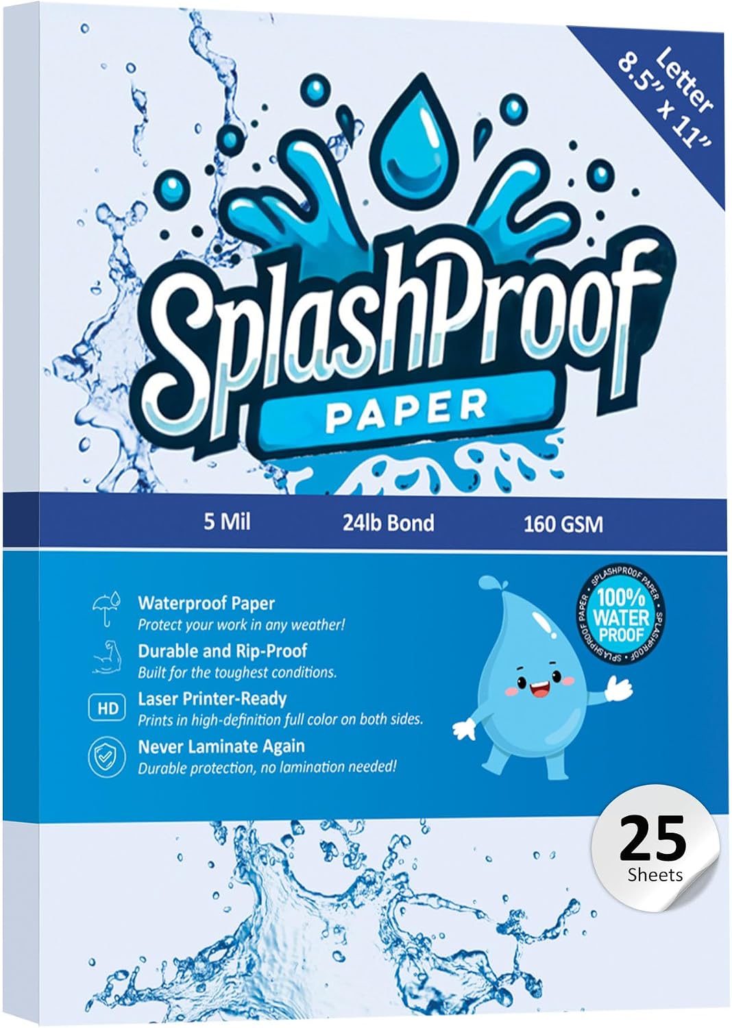 Printer Paper - 8.5" x 11", 5 Mil Waterproof Paper, Laser Printer & Copy Machine Compatible (8.5" x 11" - Letter, 500 Sheets)