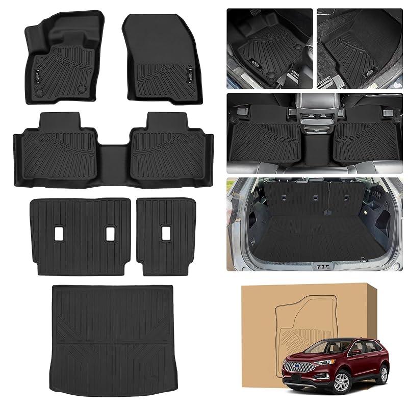 Tapetes automotivos sob medida Peleus para Ford Edge 2015–2026 em TPE, com revestimento para porta-malas e encosto, kit com 3 peças