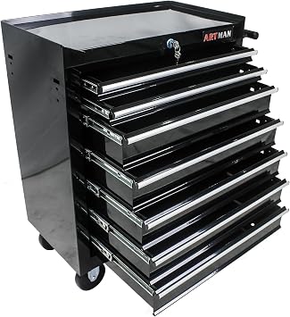 Rolling Tool Chest with 7-Drawer Tool Box with Wheels Multifunctional Tool Cart Mechanic Tool Storage Cabinet for Garage, Warehouse, Workshop, Repair Shop Black
