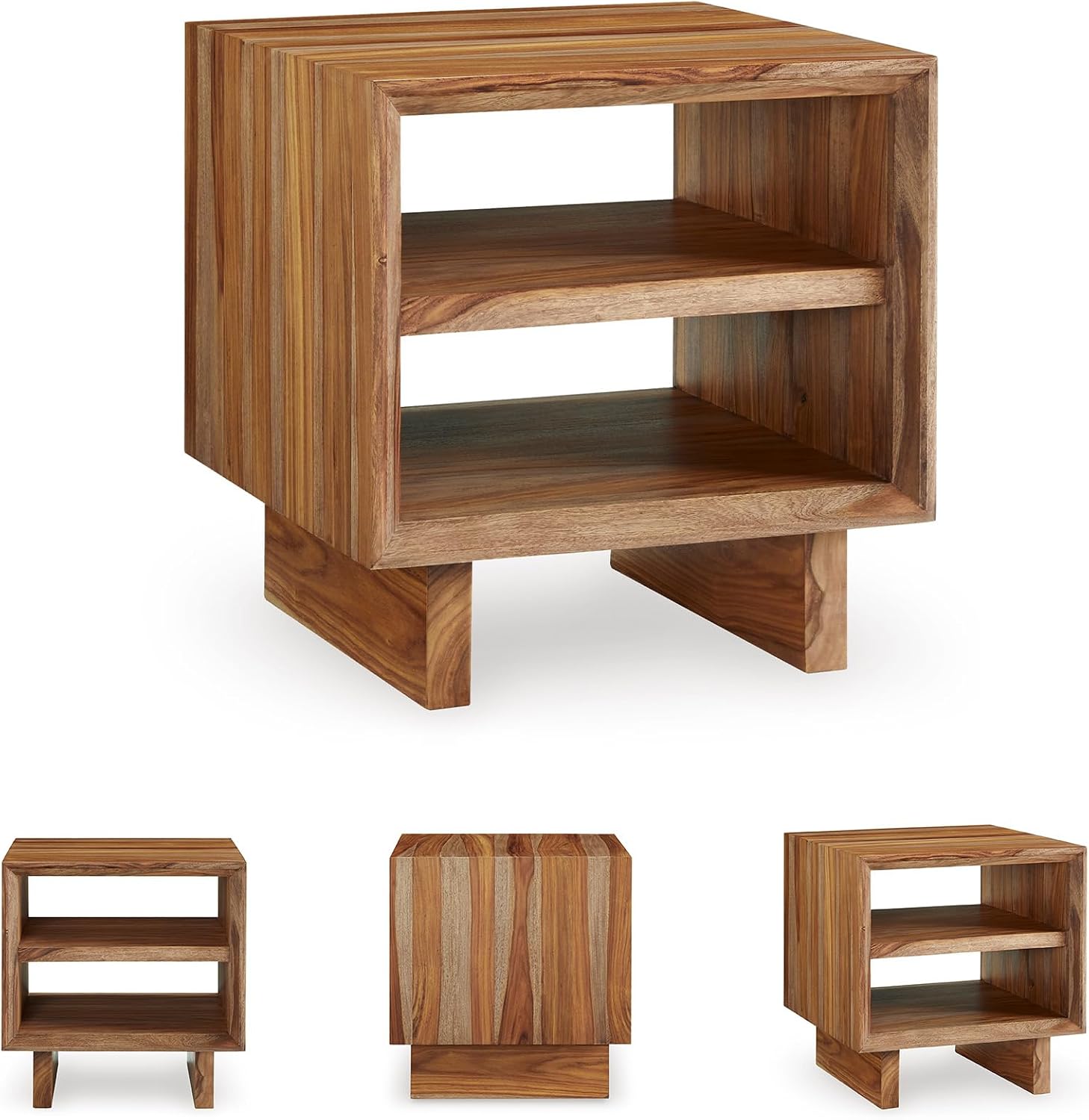 Signature Design by Ashley Dressonni Rustic End Table with 2 Open Shelves, Light Brown