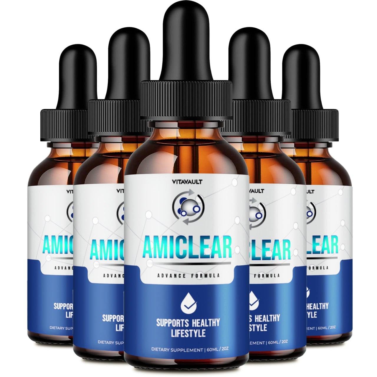 (5 Pack) Amiclear - Healthy Blood Support Supplement Drops: Specially Formulated, Liquid Drop Type, Ensures Balanced Blood Support