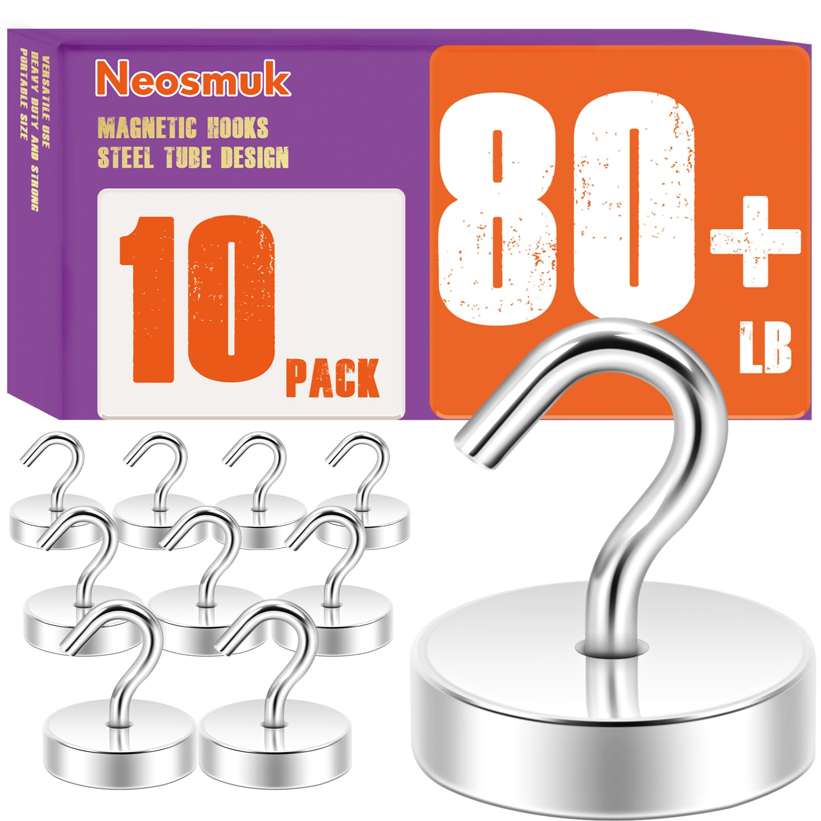 Neosmuk Magnetic Hooks Steel Tube Design for Cruise,80lb+ Black,10 Pack — Amazon image 20