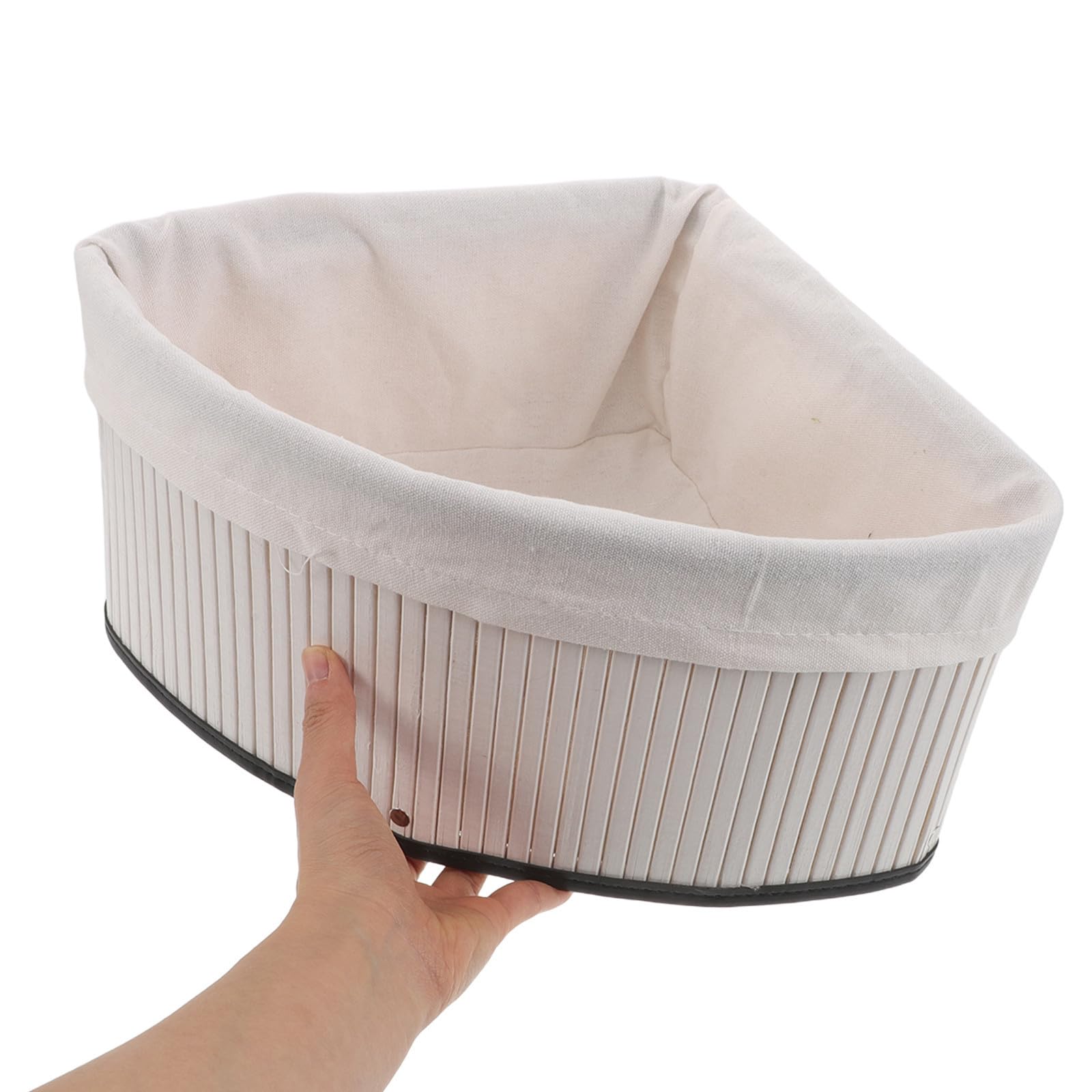 Cesta Organizadora de Bambú en Forma de Abanico Triangular para Armarios con Diseño Tejido y Forro, Maximiza Espacio en Esquinas para Cocina y Dormitorio