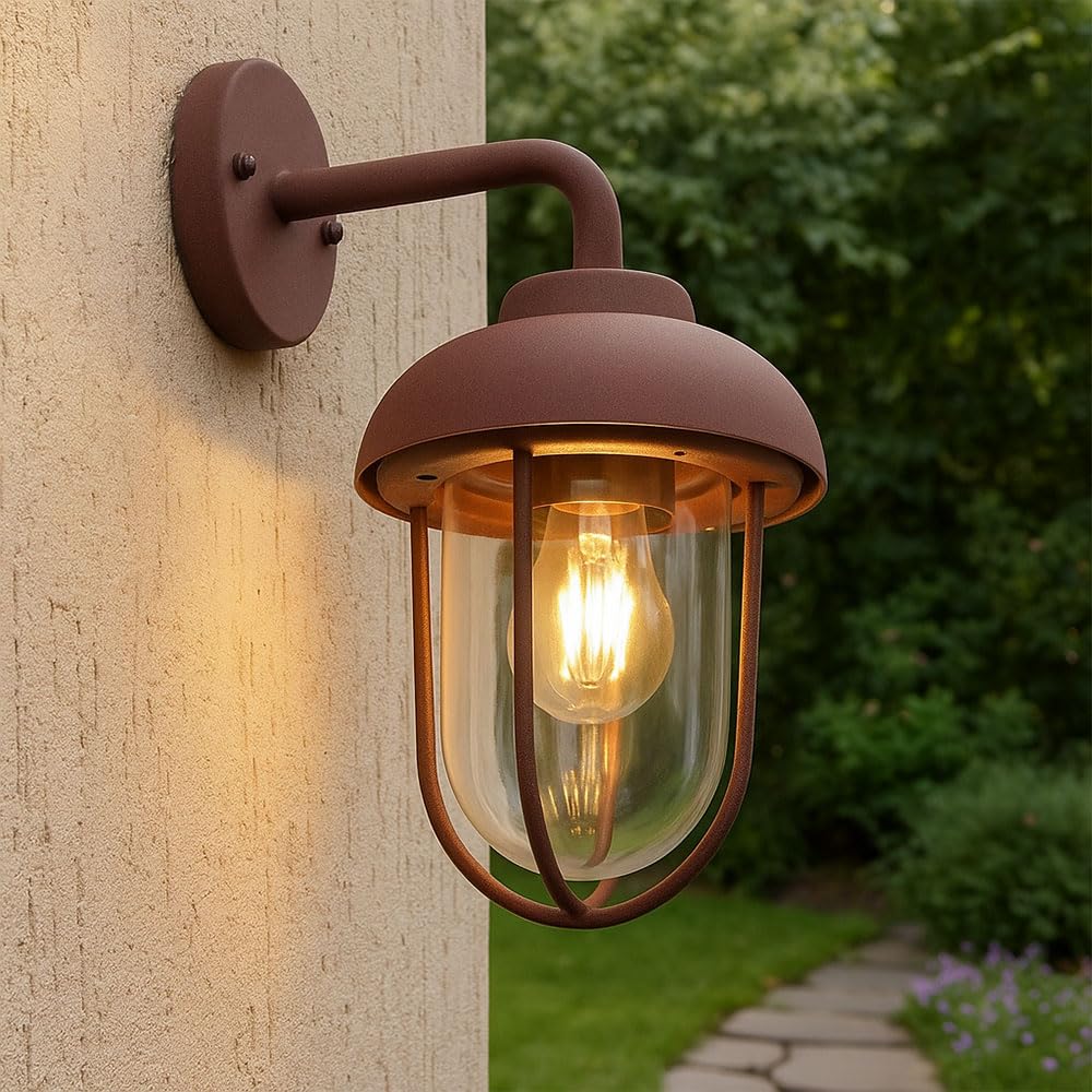 Trio Leuchten Duero 202760124 - Lampada da parete per esterni, in alluminio pressofuso, vetro trasparente, 1 lampadina E27, colore: Ruggine