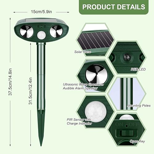 Miniatura 3 de Lubatis 2 Pack Solar Animal Repellent Ultrasonic Animal Repeller Cat Repellent Outdoor Waterproof for Cat Squirrel Deer Raccoon Skunk Rabbit Fox and