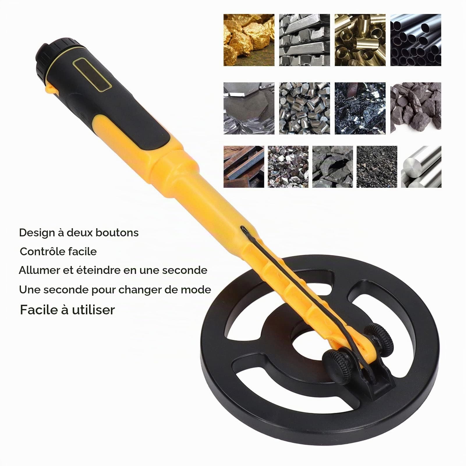 Détecteur de Métaux, Détecteur D'or étanche IP68 Portable, Détecteur de Métaux Rechargeable Haute sensibilité, Facile à Utiliser pour Adultes et Enfants