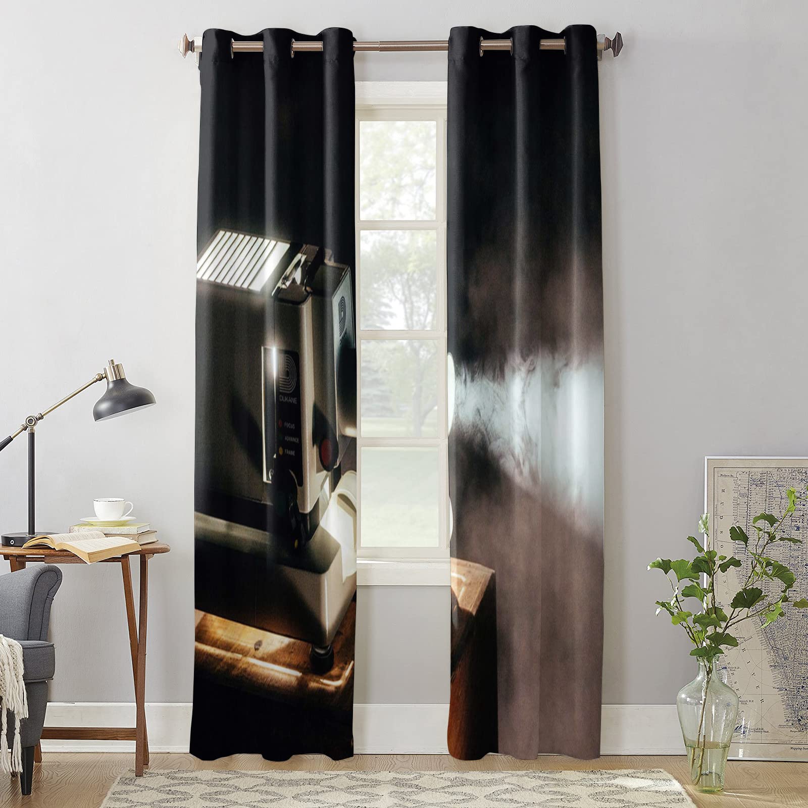 Tende oscuranti occhielli per soggiorno Proiettore cinematografico retrò 3D Tende Oscuranti Interni Soggiorno Camera da Letto Stanza 180x210cm