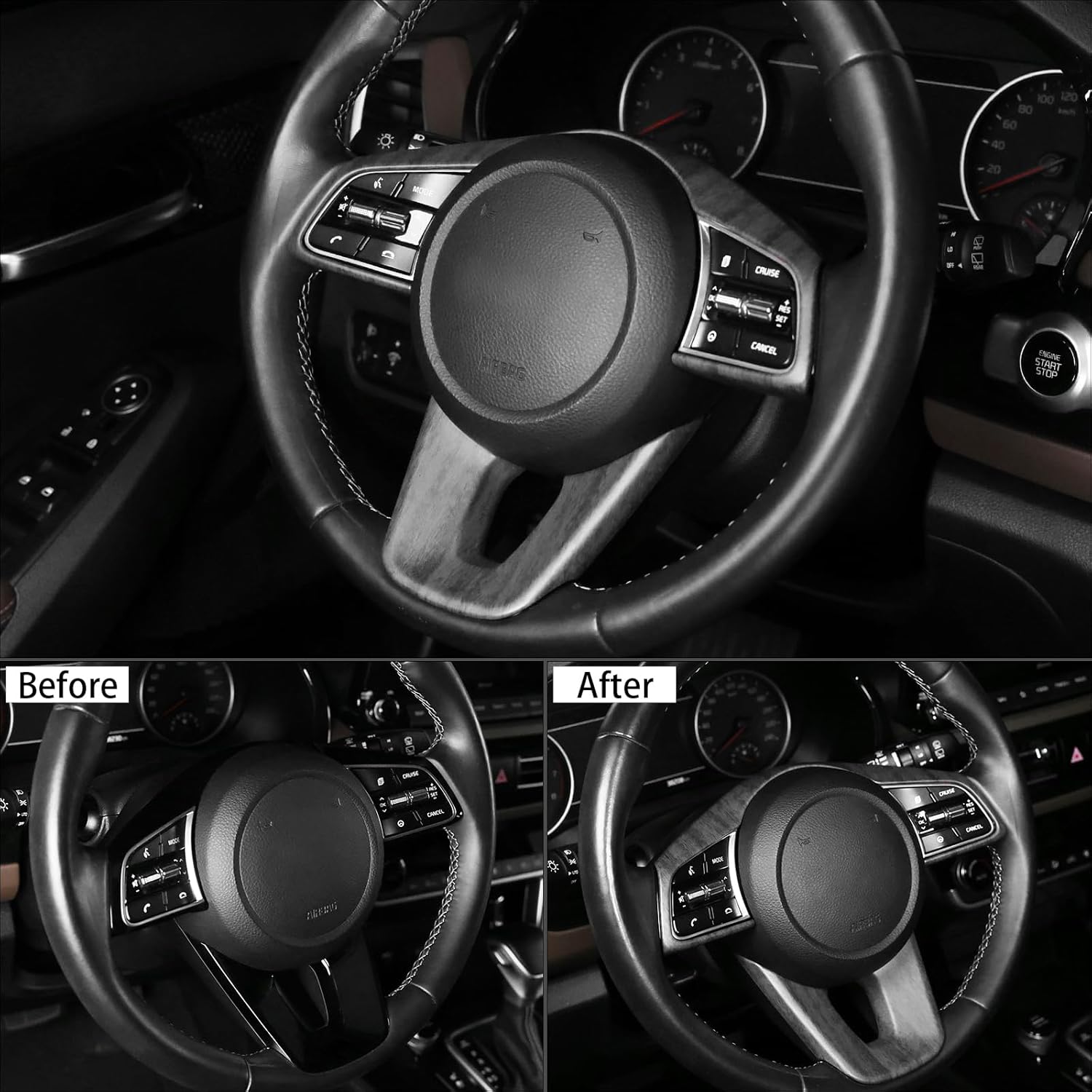 Matte Wood Grain Style ABS Car Steering Wheel Frame Cover Steering Wheel Button Panel Protection Frame Molding Trim Compatible with Kia Seltos 2020-2026 Accessories