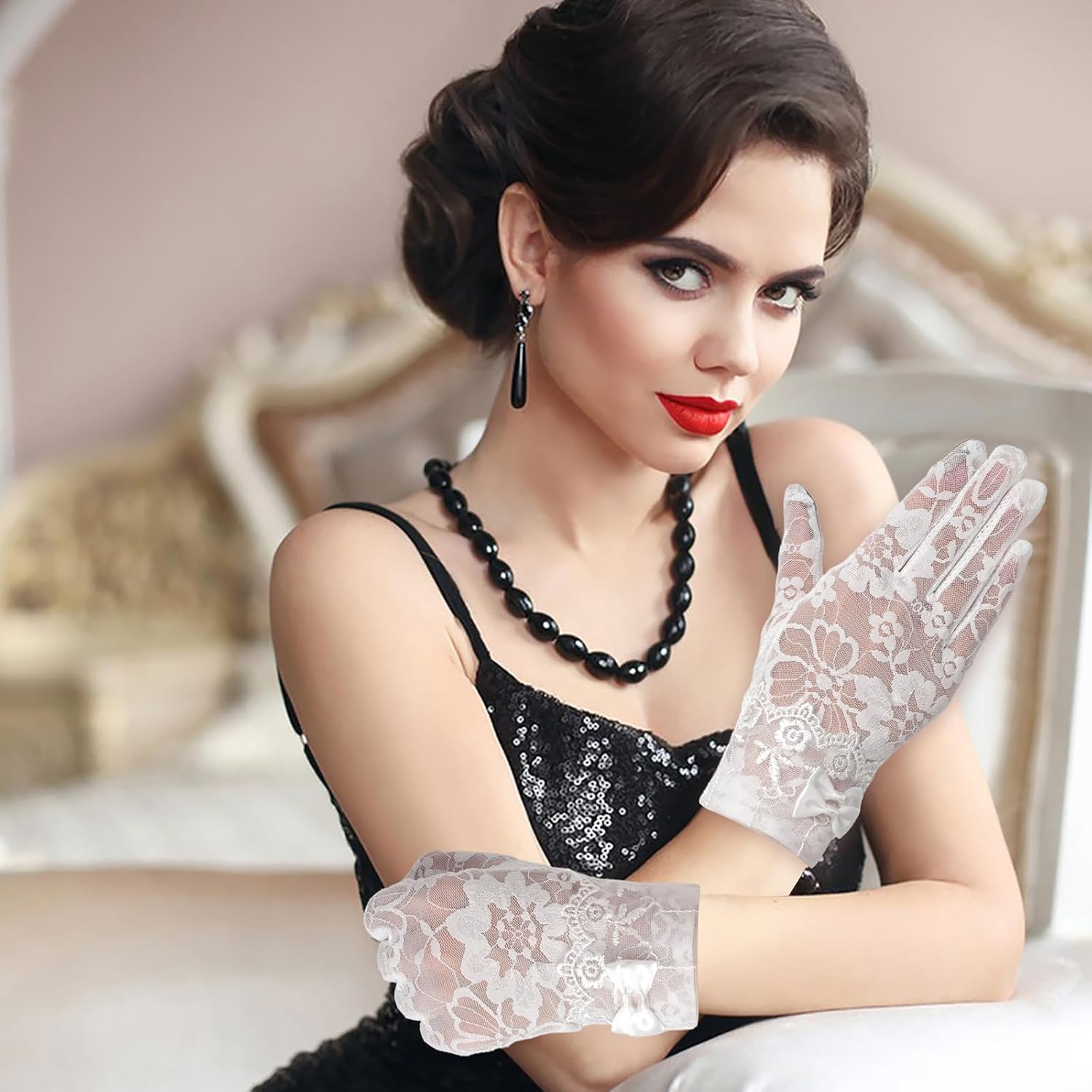 Women's Lace Floral Opera Tea Party Gloves Elegant Floral Bridal Wedding Prom Short Gloves Costume Accessories - Image 2