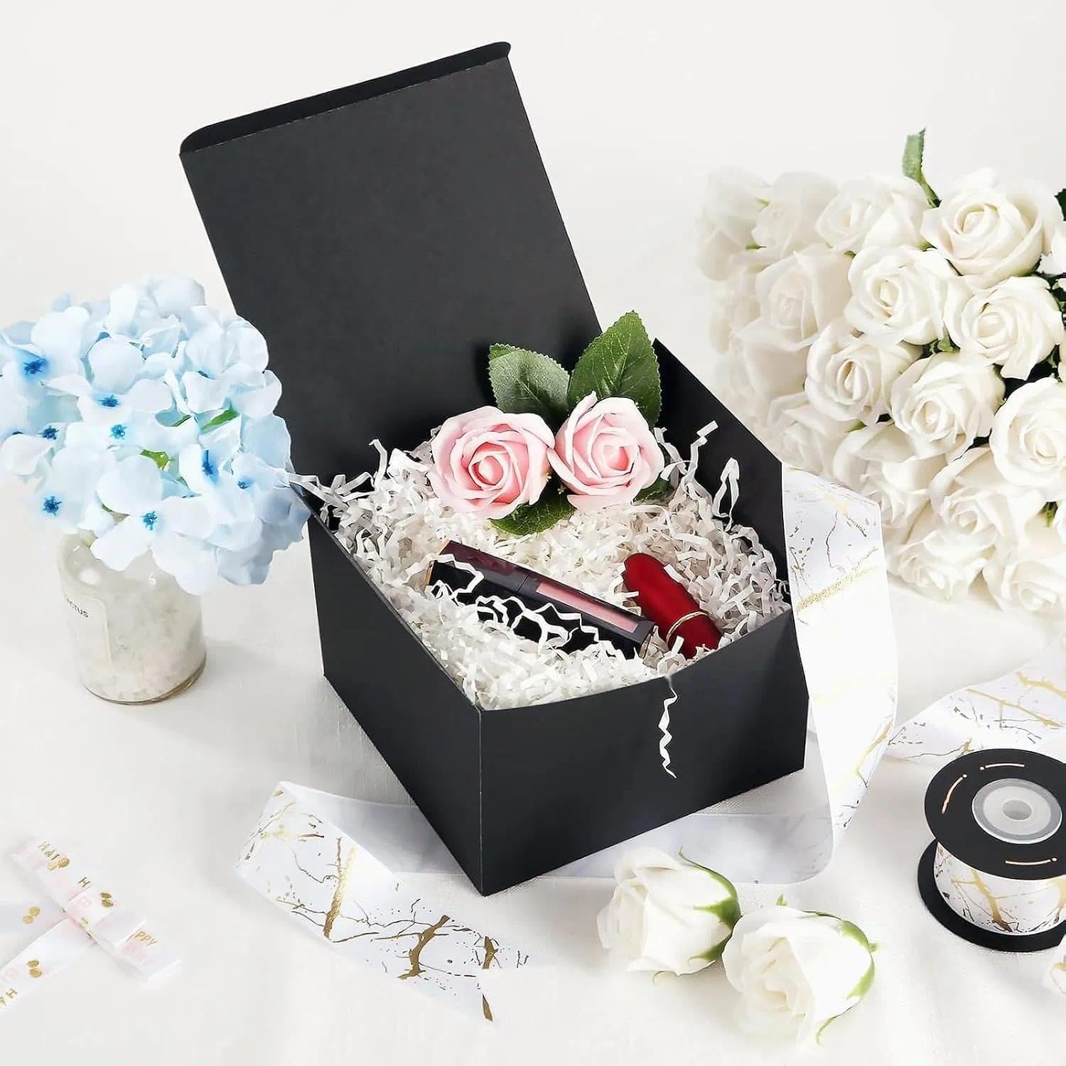 15 boîtes cadeaux en papier kraft noir avec couvercle, 15 x 15 x 15 cm, carrées, pour fêtes et mariages