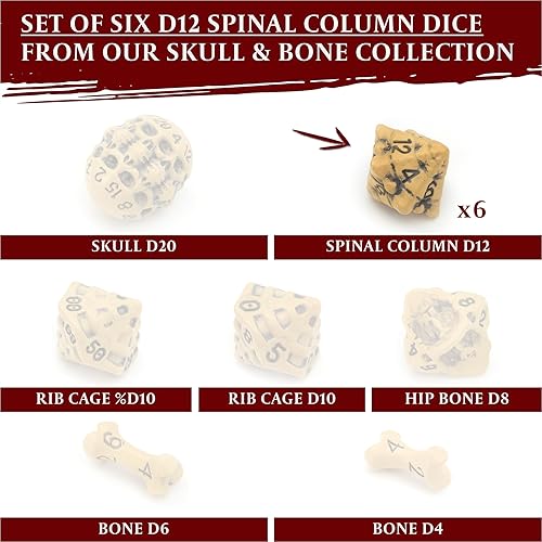 Miniatura 10 de DND Juego de dados  Juego de 7 dados poliédricos de calavera y hueso RPG  D20, D12, % D10, D10, D8, D6 y D4. Regalo genial y único para Calabozos y
