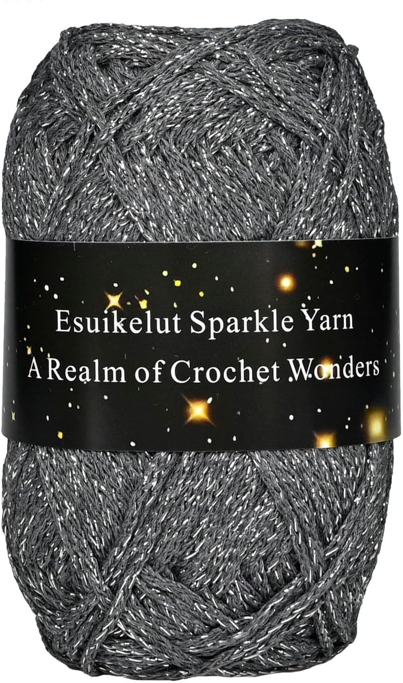 White Sparkly Knitting Yarn, Pack of 2 1.5mm Round Hollow Yarn with Silver Sparkling, Silver Metallic Crochet Thread image 2