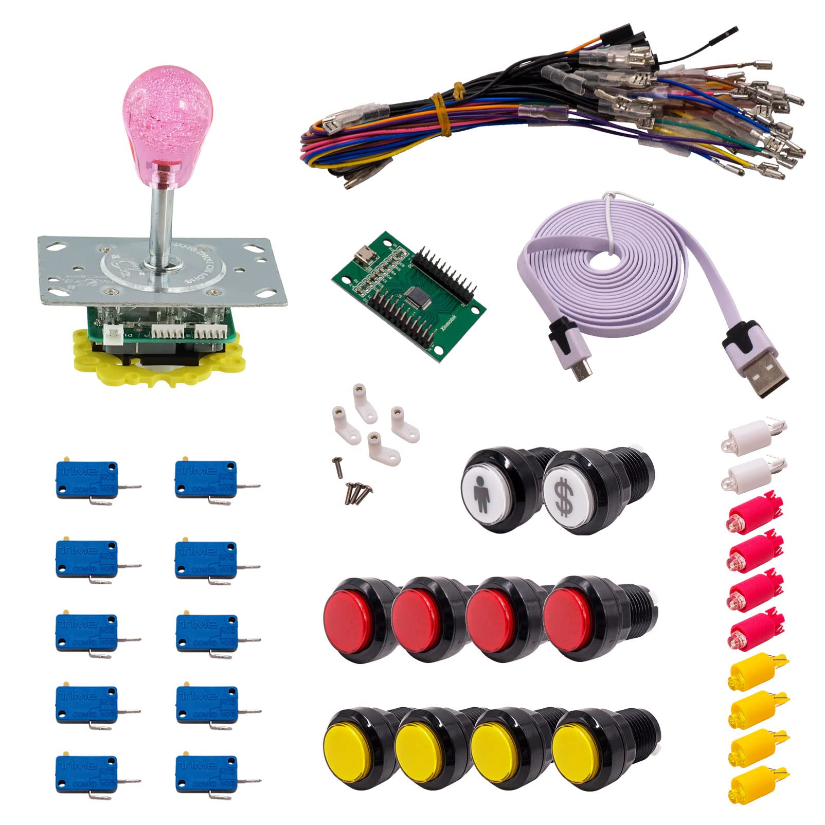 Kit Joystick e Pulsanti Arcade 1 Giocatore Luminoso Pulsanti Neri 2 Joystick Luminoso Pera Card XinMoTek Videogiochi Retro Gaming