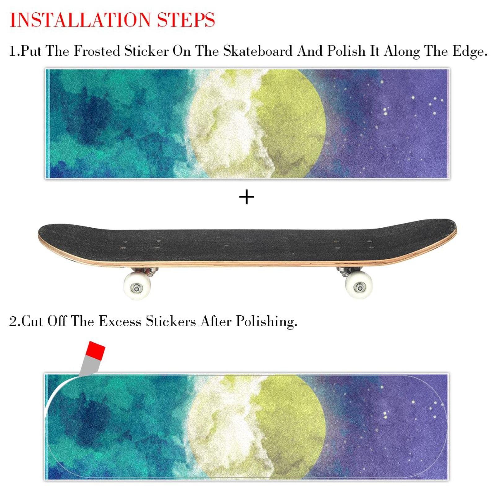 Watercolor Moon Cloud Space Skateboard-Griptape, Schleifpapier, Longboard, Aufkleber, Scooter, Deck, Sandpapier, 2 Stück
