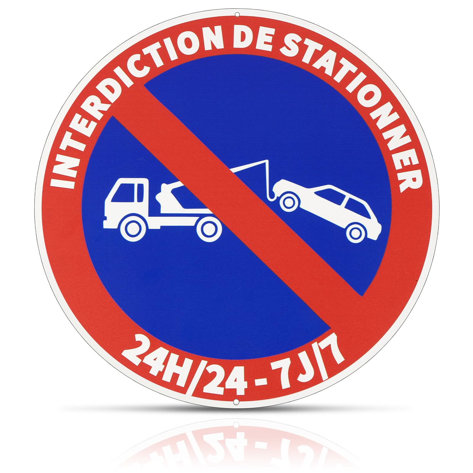Placa Redonda Prohibido Aparcar 30cm Diámetro | Señal de Aluminio Antioxido Impresión UV Resistente Intemperie con Agujeros Pretaladrados