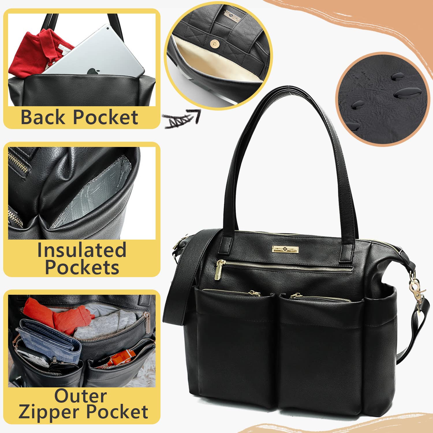 Moclever 5Pcs Diaper Bag Tote Set Baby Nappy Diaper Bags Set Mummy Diaper Shoulder Bags With Nappy Changing Pad Insulated Pockets Travel Tote Bags For - View #5