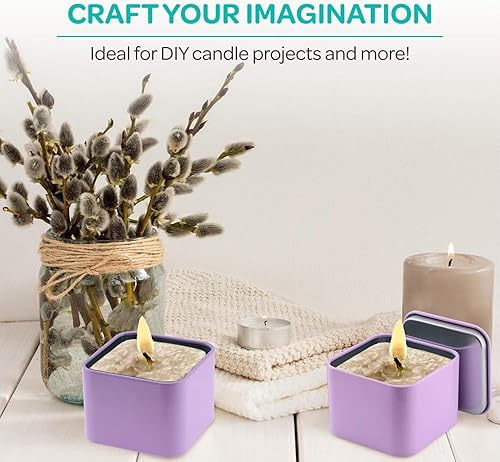 Miniatura 8 de Hearts & Crafts Latas de velas cuadradas de menta de 8 onzas con tapas, paquete de 24 tarros de velas a granel para hacer velas, artes y