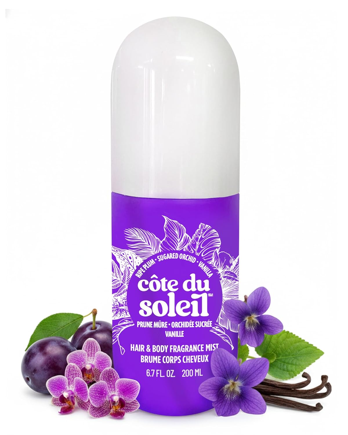 PB ParfumsBelcam Côte du Soleil Plum Sugared Orchid Vanilla Hair & Body Fragrance Mist – Woody Floral Spray with Violet & Sweet Plum – All Day Hair Perfume & Refreshing Body Spray, 6.7 fl.oz