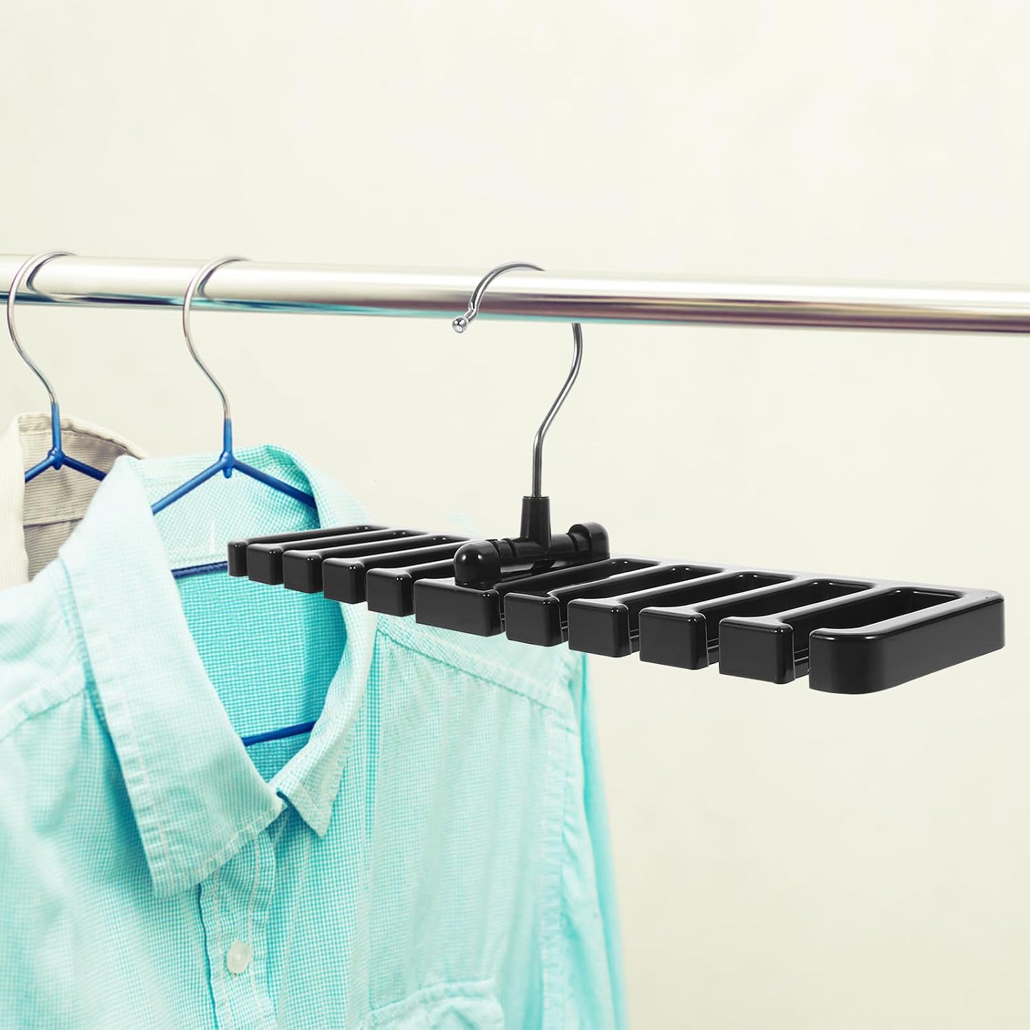2pcs Multi-Function Tie Hanger Organizer and Belt Rack for Closet, Black Metal Scarf and Accessory Holder, Space-Saving Storage for Men’s and Women’s Wardrobe
