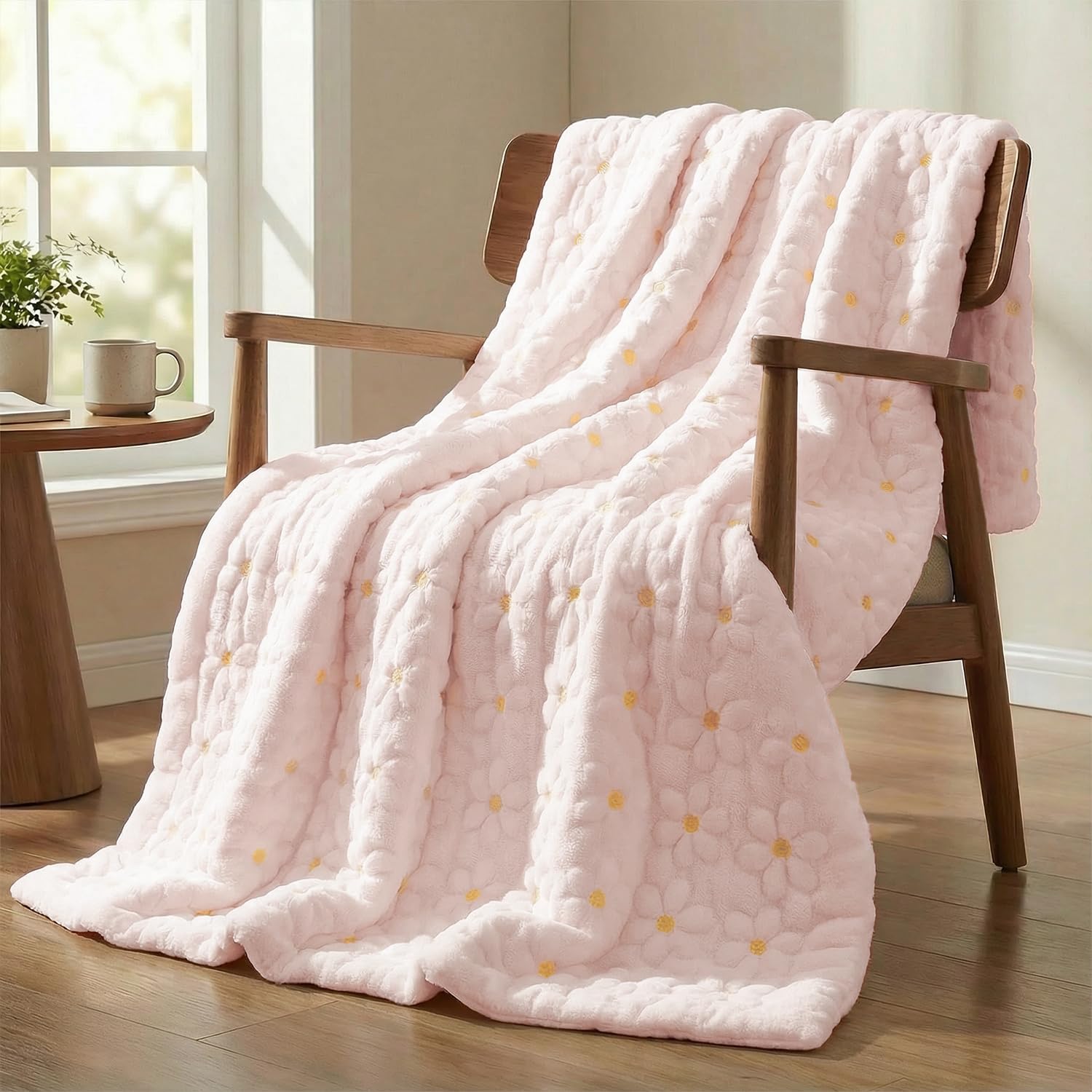 horaldaily spring summer throw blanket, pink daisy soft fuzzy plush faux fur cozy blankets for couch sofa bed lounging, ideal gifts for kids adults wife self, 50x60
