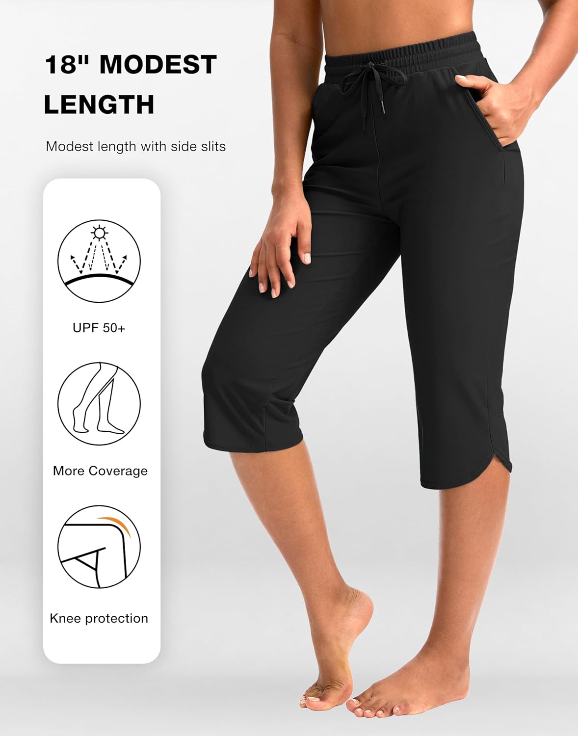 Pudolla Women's Swim Capris 18" Quick Dry UPF50+ Swimsuit Pants Long Board Shorts for Women with Pockets - Image 4