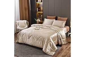 Holawakaka Champagne Comforter Set King - Ultra Plush Champaign Gold Satin Bedding Set