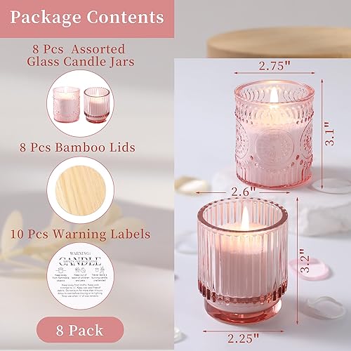 Vista 13 de Paquete de 8 tarros de vela de vidrio surtidos azules para hacer velas, recipientes vacíos de 7 onzas, suministros para hacer velas, recipientes