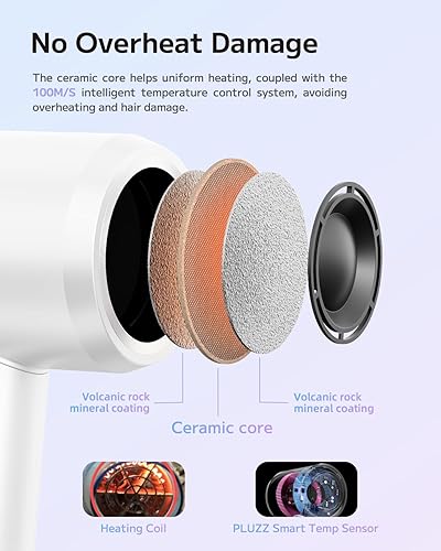 Miniatura 8 de Secador de pelo, secador de pelo iónico de alta velocidad para secado rápido con motor sin escobillas, secador de pelo profesional portátil con
