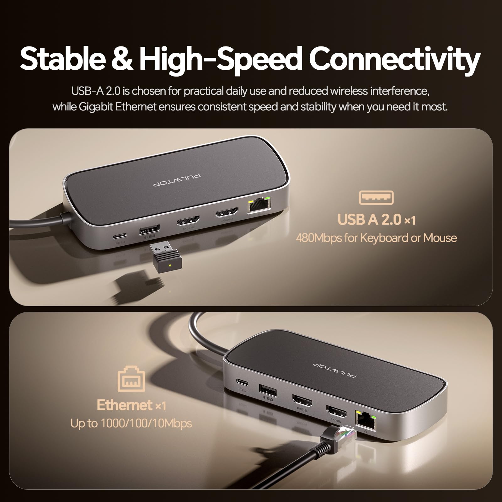 MacBook Docking Station Doppio Monitor 4K@60Hz per MacBook Pro/Air M5/M4/M3 Pro e Max, Docking Station per 2 monitor con 2 porte HDMI, PD, Ethernet, USB A/C 10 Gbit/s, SD/TF, USB 2.0