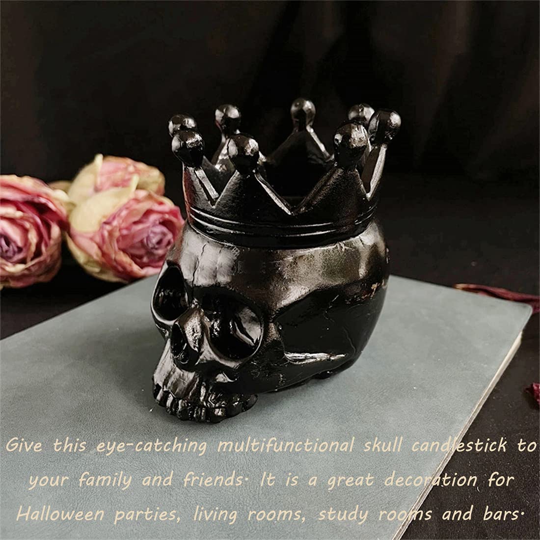 Portacandele A Forma Di Teschio - Set Da 3 Pezzi, Resina, Decorazione Halloween - Foto 2