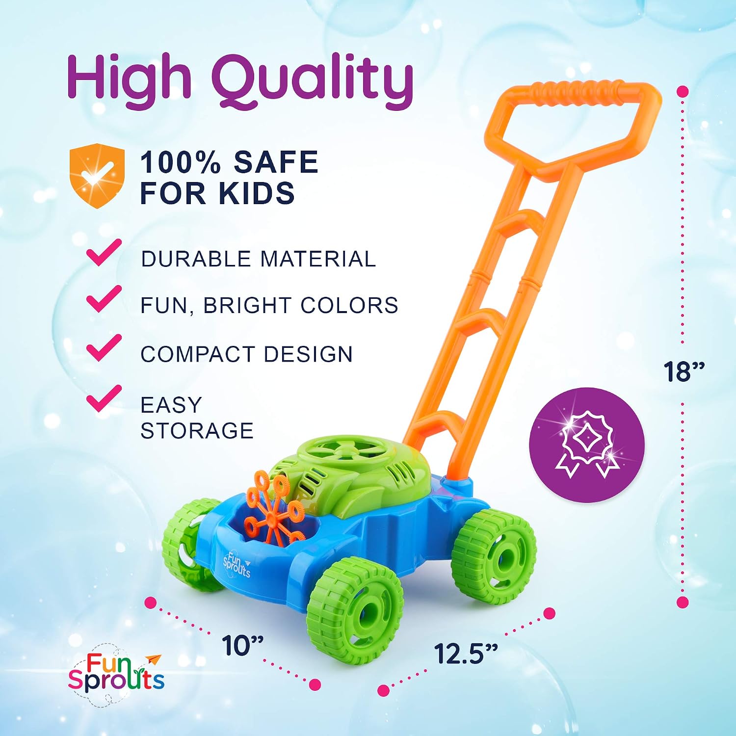 Bubble Mower for Toddlers - Bubble Mower - Lawn Mower Bubble Machine for Kids - Musical Push Toy & Bubbles Machine - Indoor & Outdoor Pretend Play Bubble Maker - 3 Bottles of Bubble Solution.