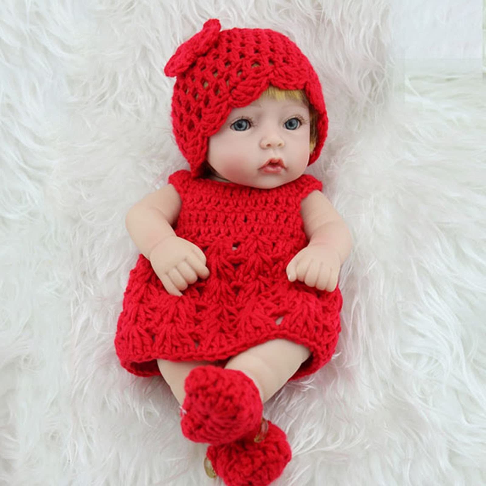 Shhjjyp Reborn Baby Dolls Silicone Full Body Girl Newborn With Mouth Open Mini 11" Newborn Awake Toddler That Look Real In Soft Silicone And Weighted Body Toddler Doll With Skirt And Hat, For Girl