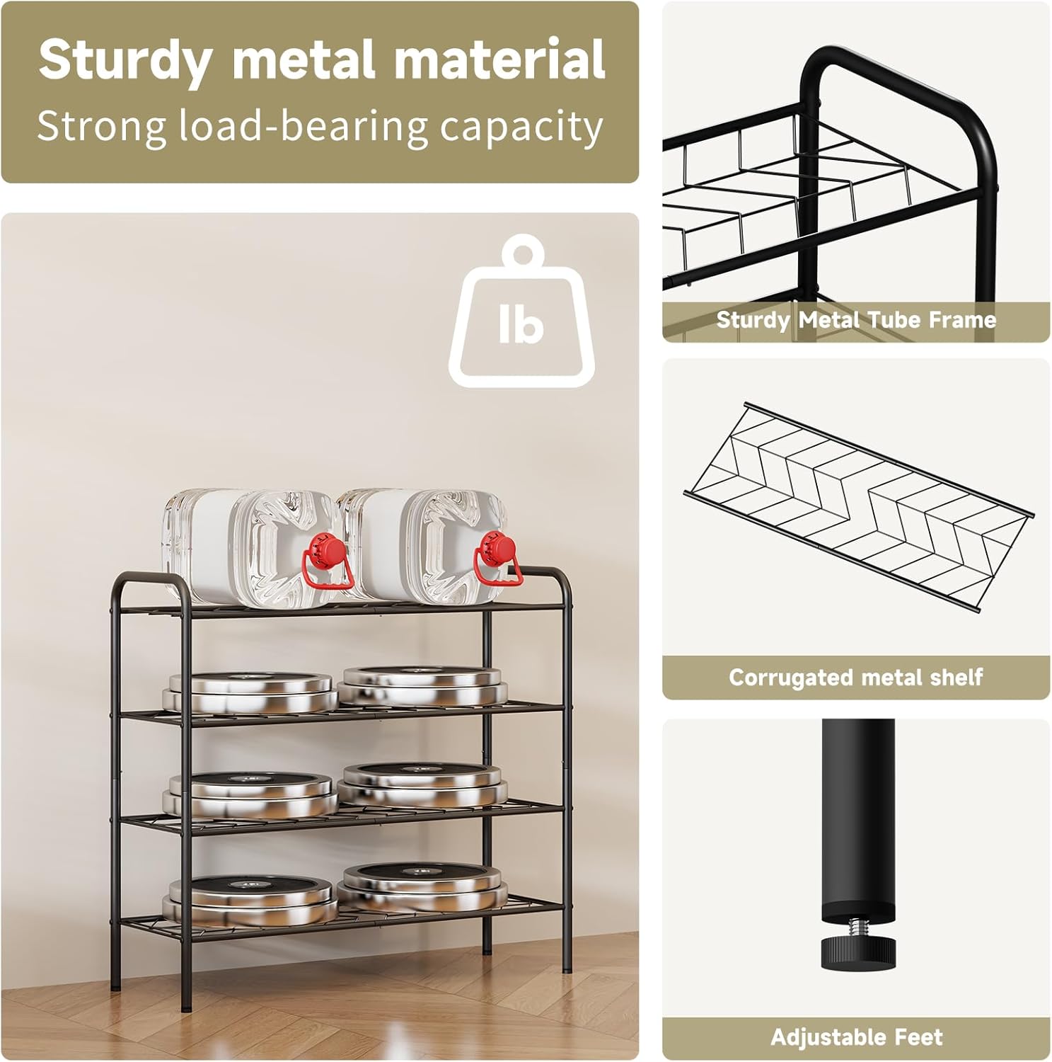 4-Tier Metal Shoe Rack, Free Standing Shoe Storage Rack for Entryway, Closet and Hallway (Black, 4-Tier)