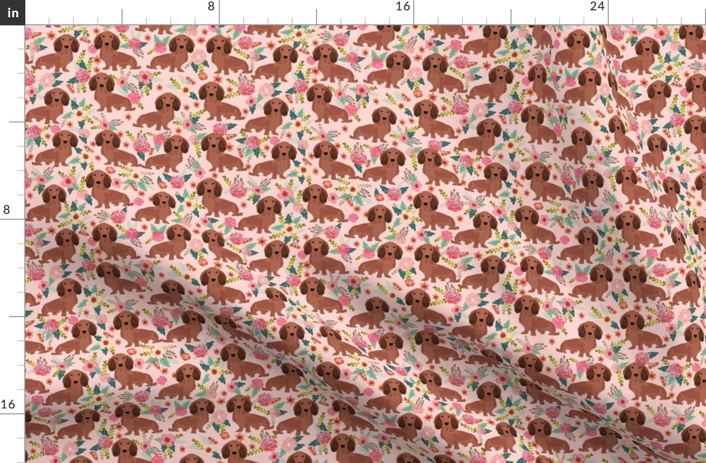 Spoonflower Fabric - Dachshunds Floral Dogs Cute Weiner Florals Dog Dachshund Wedding Printed on Organic Cotton Sateen Fabric by The Yard - Sewing Quilting Apparel Home Decor
