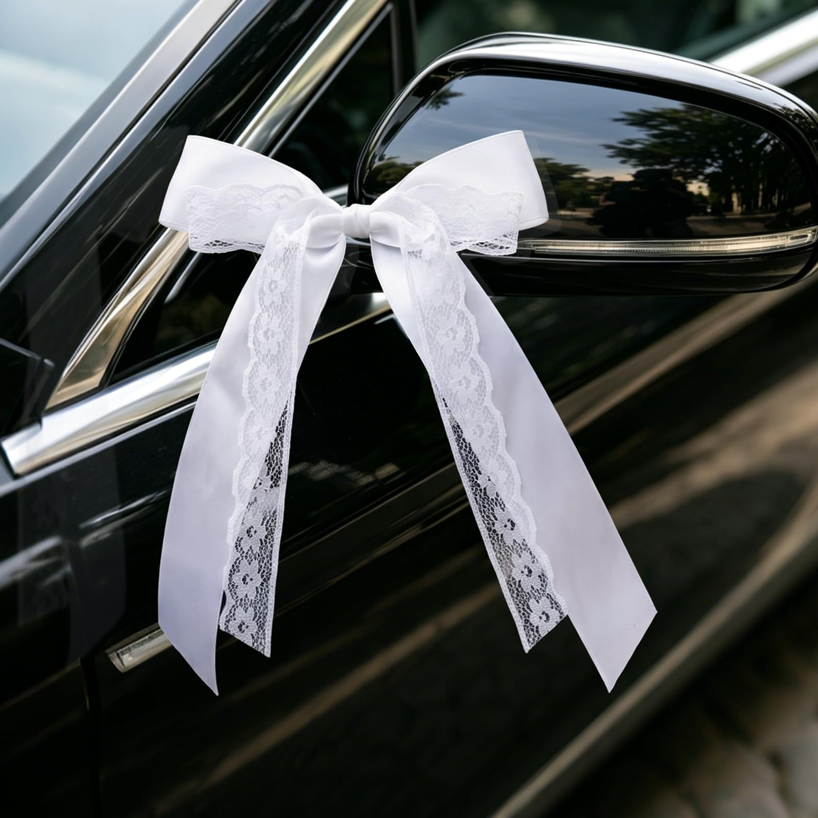 Alaoo Wedding Car Bow, 30Pcs White Wedding Bows with Double Satin Ribbon, Wedding Car Decoration Kit for Bridal Car, Gift Wrapping, Table Decoration