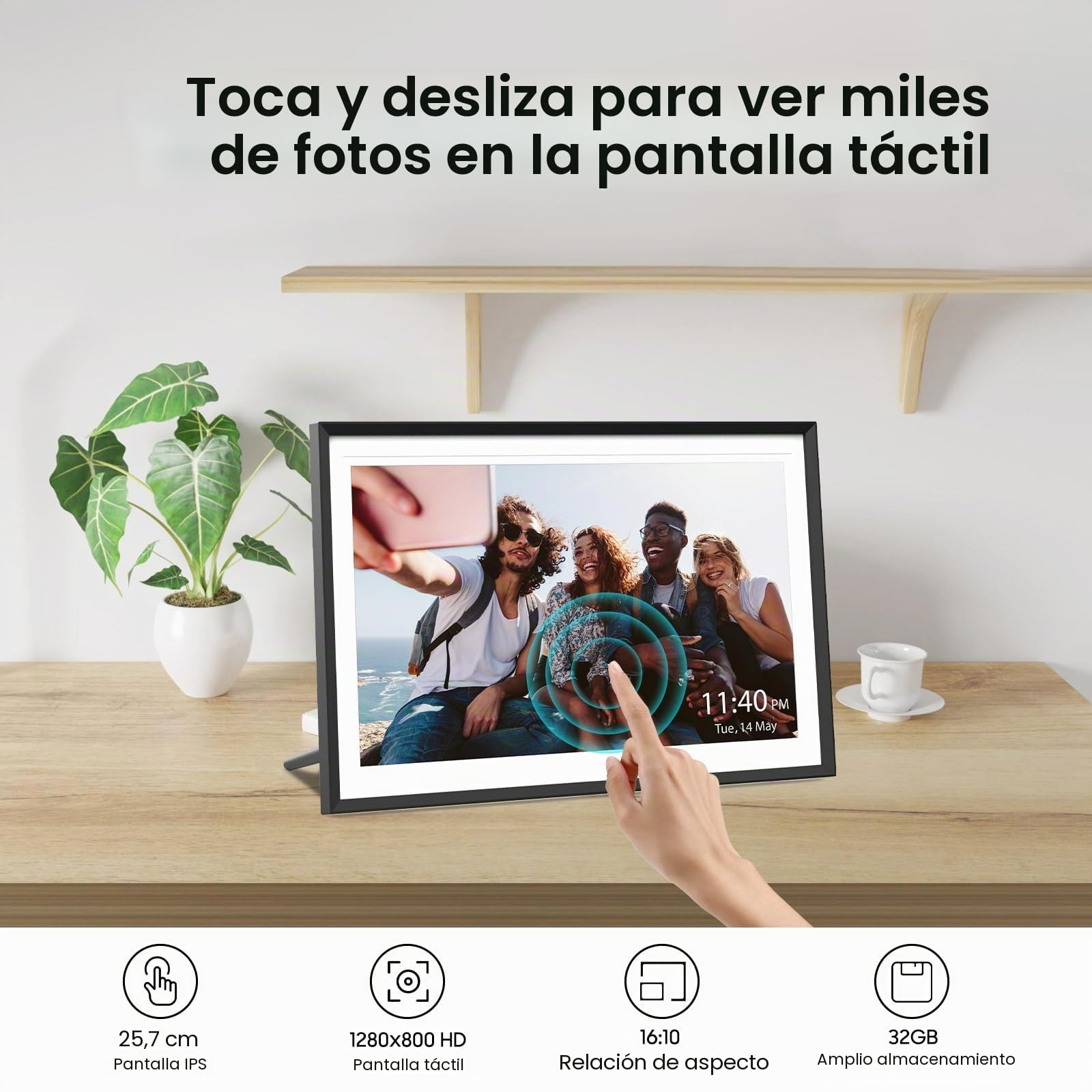 Nixplay - Marco de fotos digital de 10.1 pulgadas por ApoloSign, comparte fotos/videos a través de la aplicación Nixplay, marco de fotos digital WiFi con 32 GB, compatible con Alexa Google Photos,