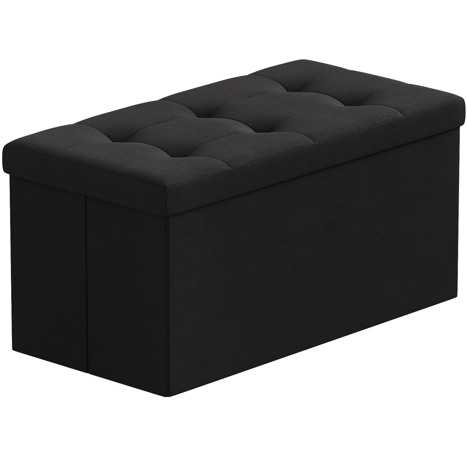 BRIAN & DANY Folding Linen Storage Boxes Footstool Ottoman, Foot Rest Stool, Foldable Seat Bench Footrest - Black, 76 x 38 x 38 cm