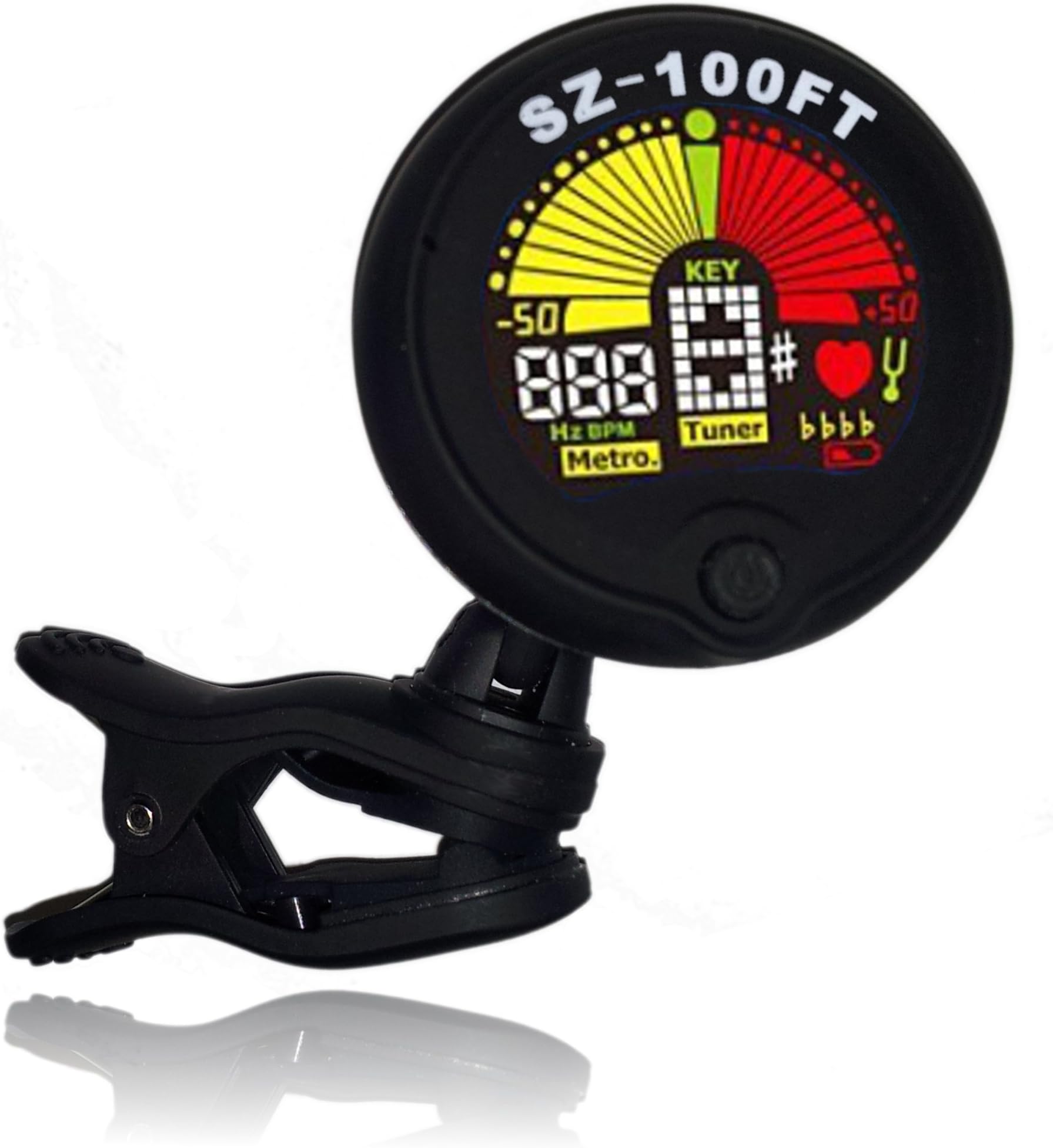 Premium Guitar Tuner, Triple Featured Clip On, Standard, Flat and Capo Tuning. 5 Tuning Modes, Chromatic, Guitar, Bass, Violin, Ukulele. Acoustic or Electric