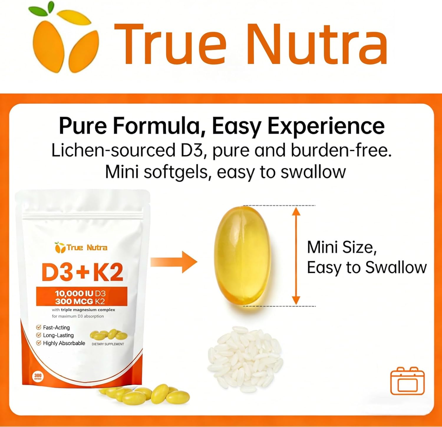 Vitamin D3 K2 Magnesium 10,000 IU for Bone & Muscle Support 300 Softgels (2PCS)