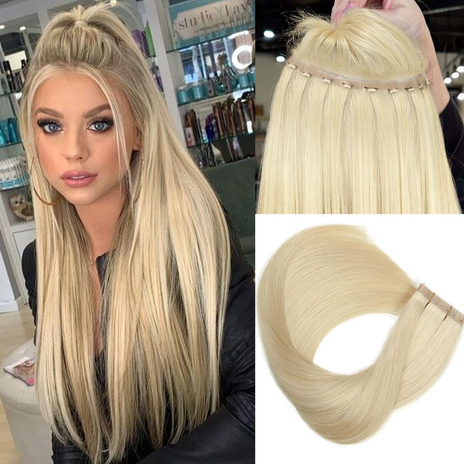 Wignee 18-Zoll-2-Teiliges Blondes Echthaar Mit Schmetterlingseinschlag | OVO Remy-Echthaar, Aschblondes Highlight, Gebleichtes Blond, Nahtloses Highlight Mit Handgebundenem, Unsichtbarem Mikroloch