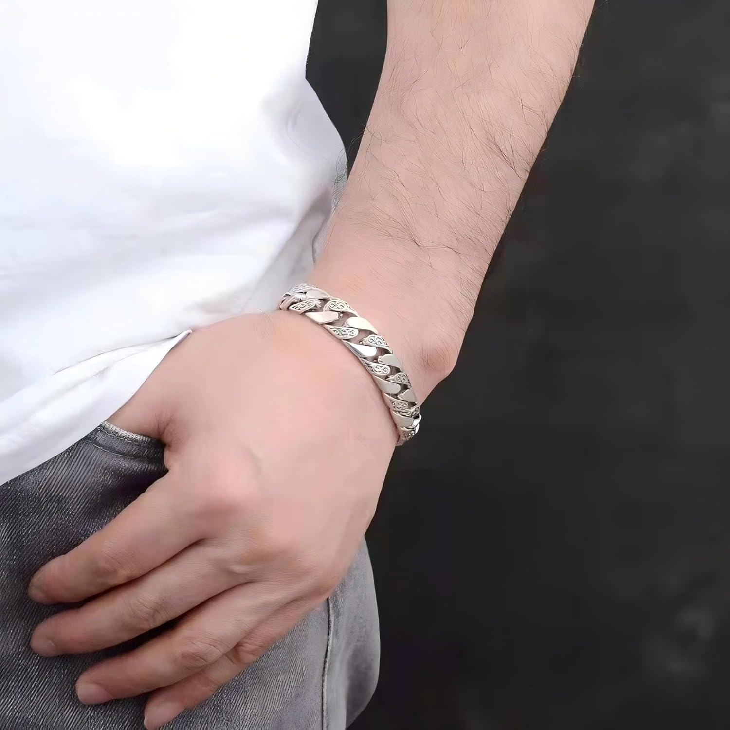 Italian Handmade Sterling Silver Mens Bracelets | Solid S925 Chain | Medieval Style | Gift for Dad, Boyfriend, Son, My Man | 8.6"