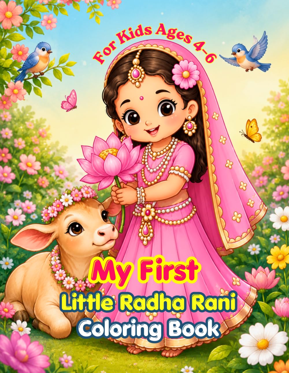 My First Little Radha Rani Coloring Book for Kids Ages 4–6: Easy and Fun Hindu Devotional Pages of Radha Rani, Flowers, Peacocks, and Vrindavan | Bold & Simple Designs for Toddlers and Preschoolers
