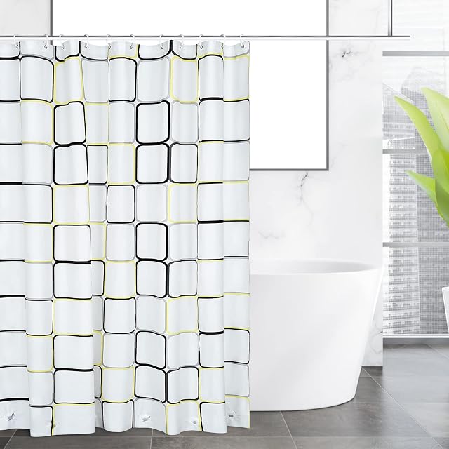 OTraki Shower Curtain Mould Proof Resistant 71 x 79 Inch Weighted Hem PEVA Plastic Bathroom Curtain Waterproof Extra Long Bath Curtain with 12 Hooks for Wet Room 180 x 200 cm