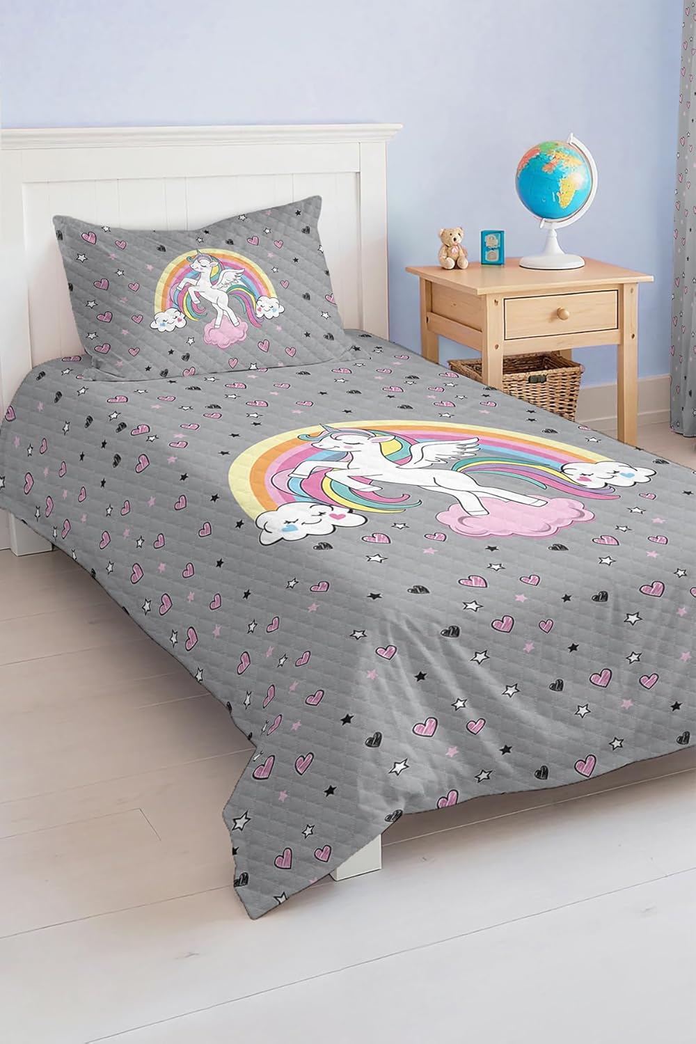 SODEF Bedding Set Vibrant Unicorn Pattern Kids and Teens Room Quilt Set Coverlet, Fade Resistant Cotton Polyester Blend, Twin Size, 2 Piece - Multicolor, One Size