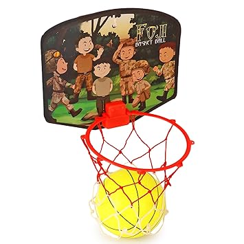 Asian Portable Plastic Basketball with Hoop for Kids Multicolor (Foji Theme)