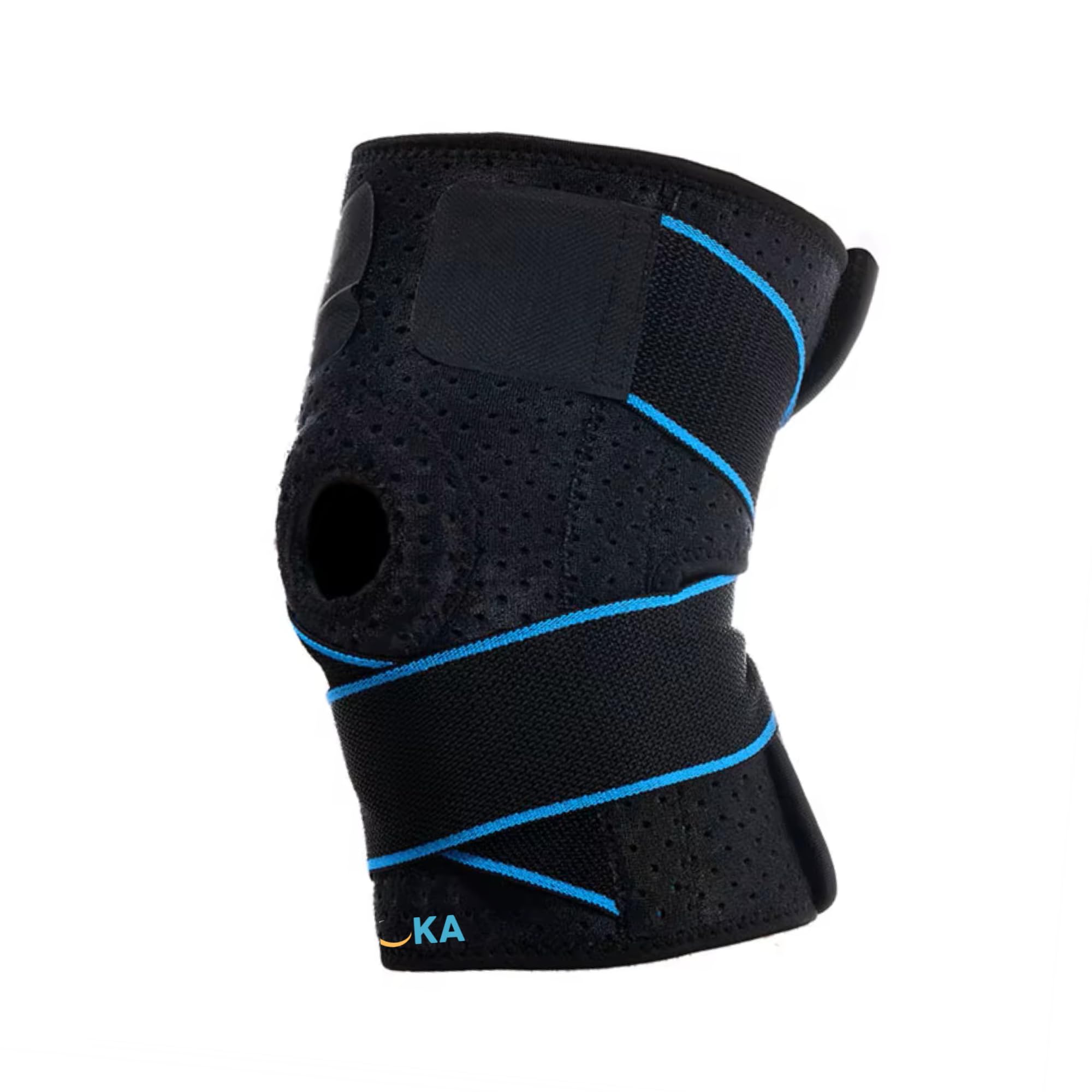 Genouillère de maintien ligamentaire et rotulien avec sangles élastiques, stabilisateur latéral et coussinet en gel pour un confort optimal