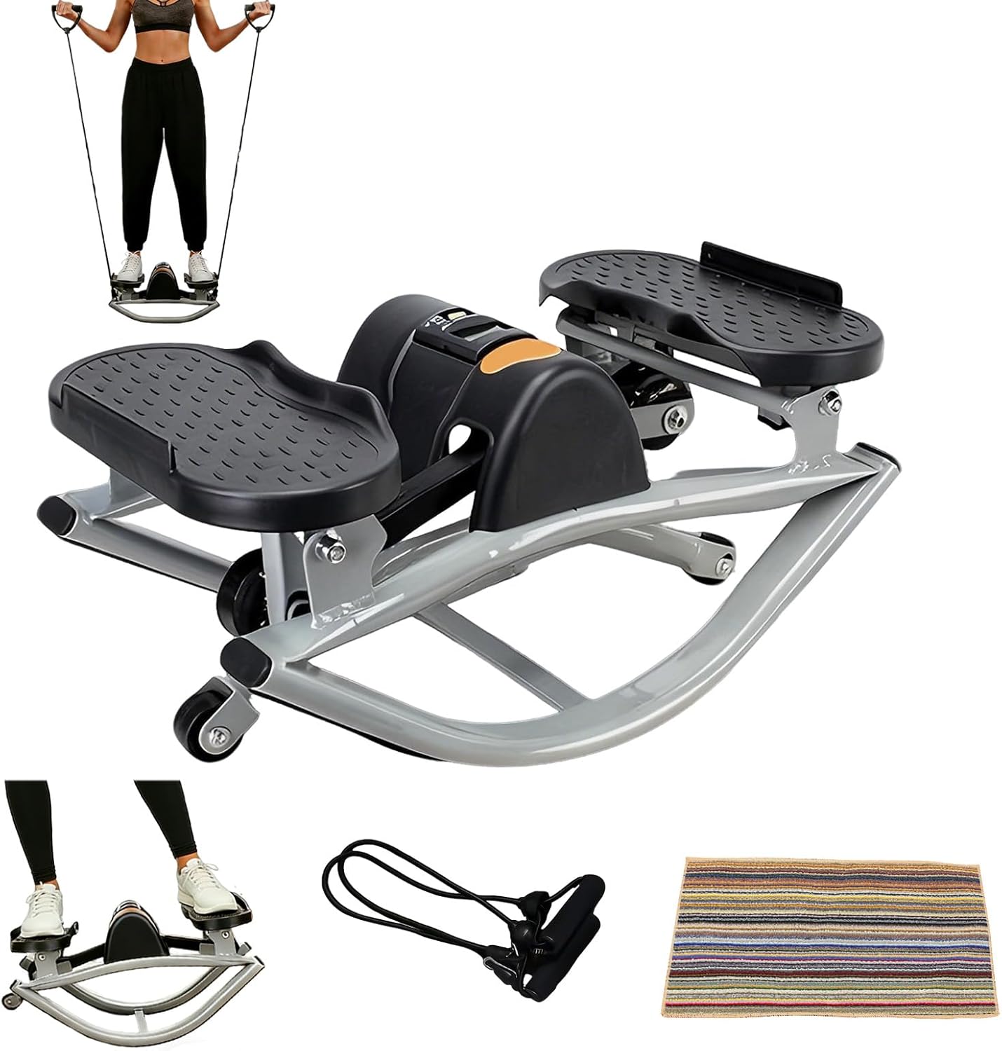 U-Shaped Rock Stepper, Step Rocker Side to Side with Digital Display/Non-Slip Floor Mat, Mini Rock Stepper Machine for Home Workout and Dorm Office