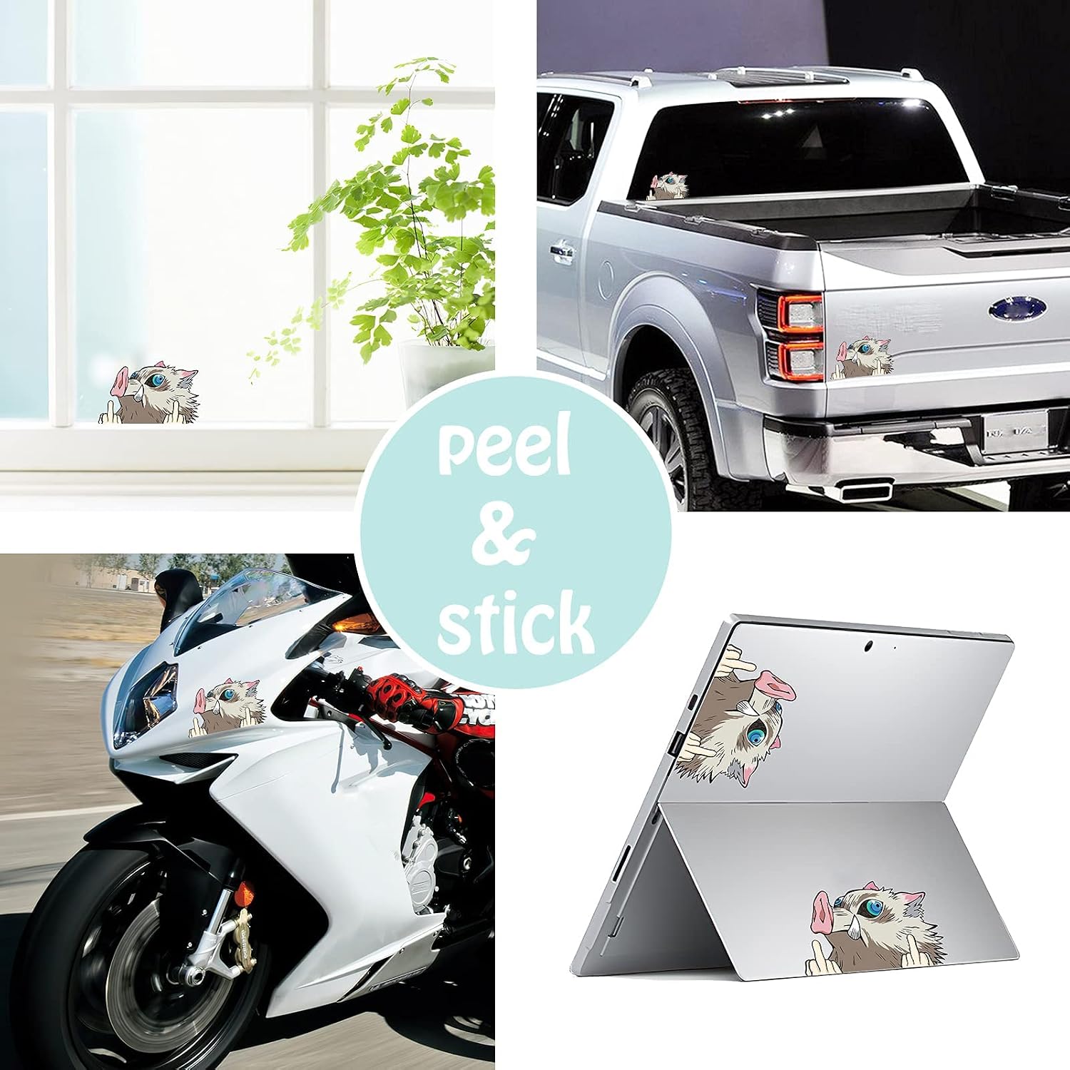 2 Pack De-mon Slay-er Inosuke Middle Finger Peeker- Peeking Funny Car Decals Stickers for Women Men Van Trucks Motorcycle Laptop Decals Vinyl Waterproof Sticke Anime Window Trunk Bumper Decal DIY