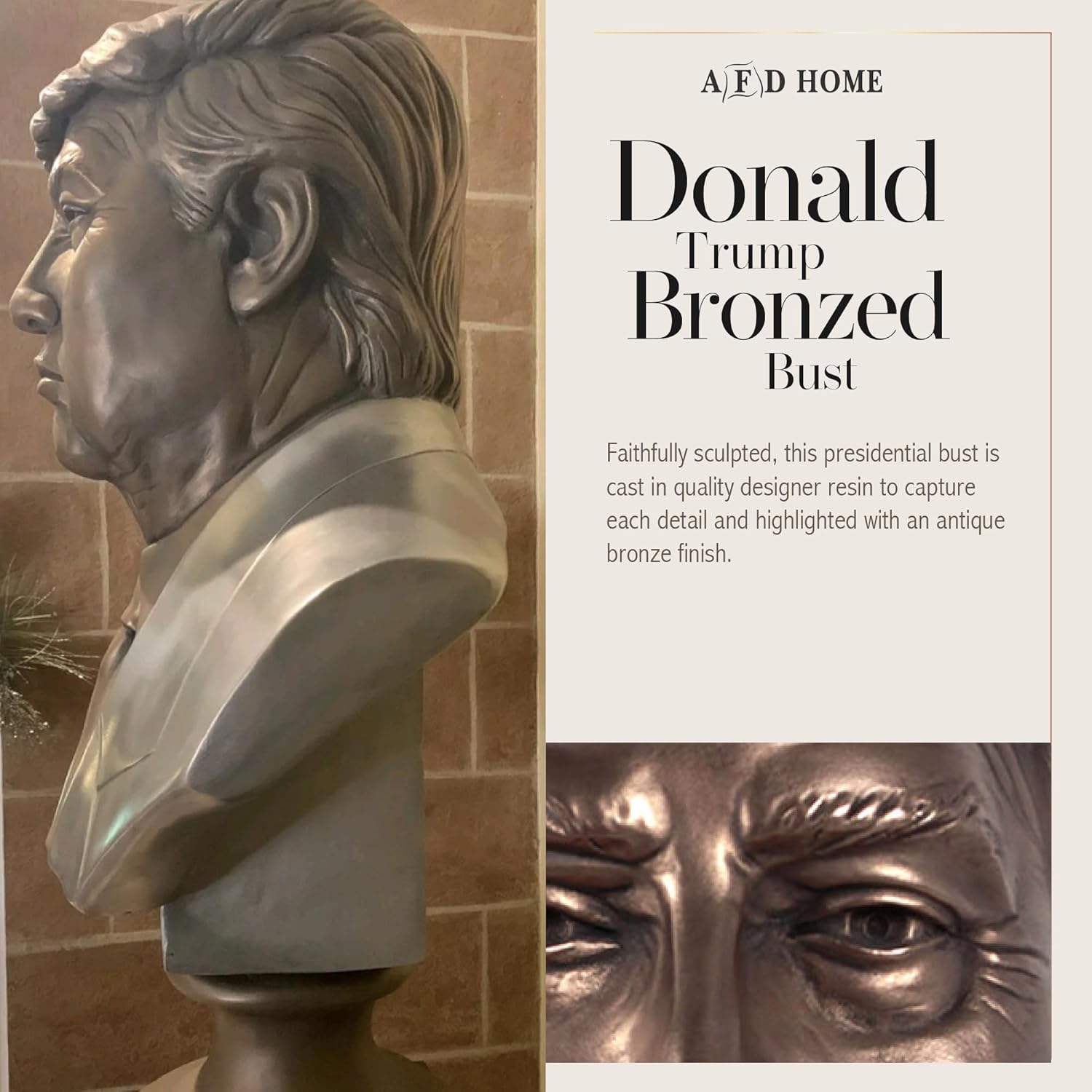 Donald Trump Bust, 45th President Faux-Bronze Statue Head, Trump Merchandise, 18.50 Inches x 11.50 Inches x 28.75 Inches