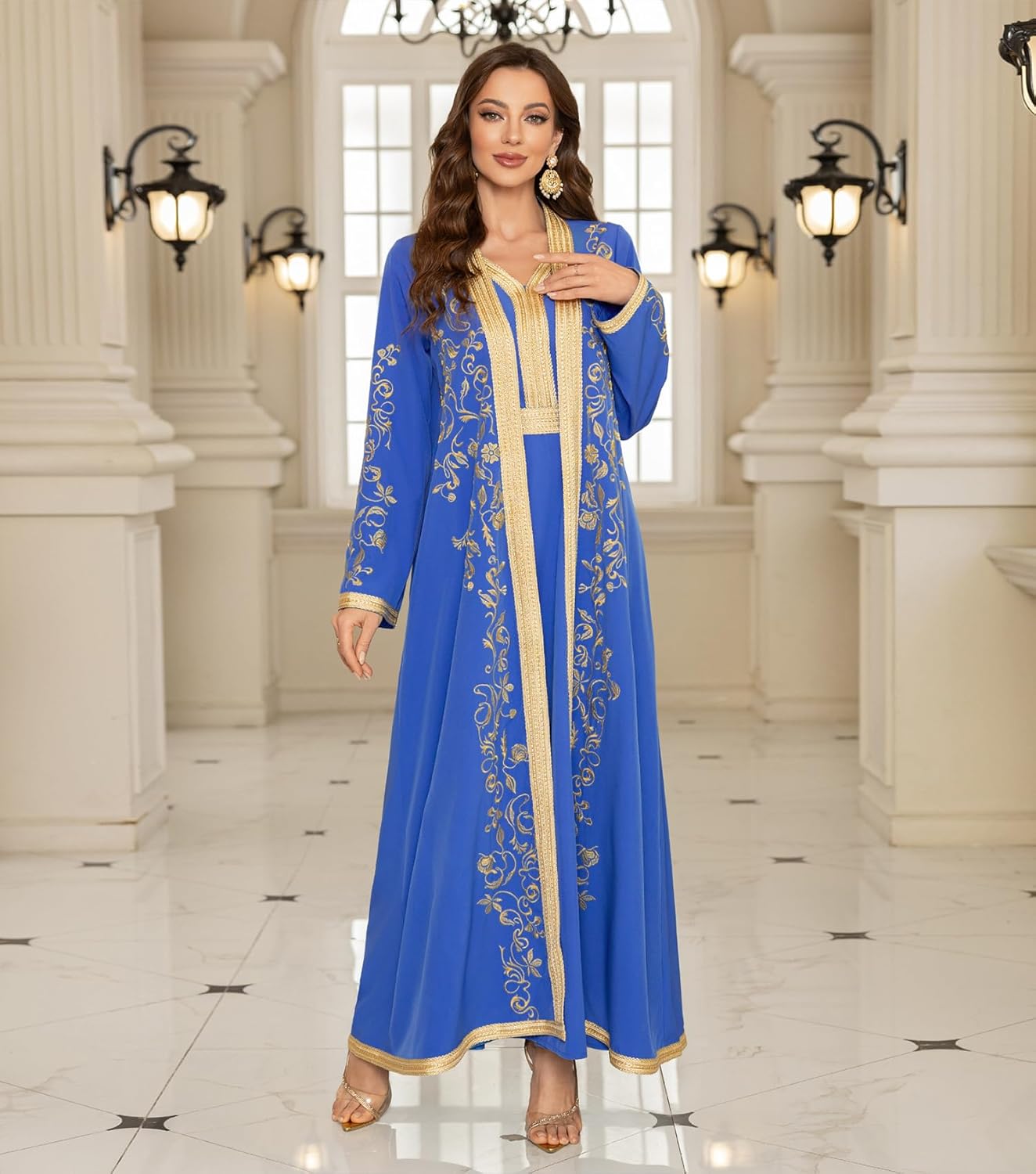 Embroidery Abayas for Women Muslim Moroccan Floral Maxi Kaftan Dress Arabic Islamic Dubai Robe Ramadan Prayer Clothes - Image 2